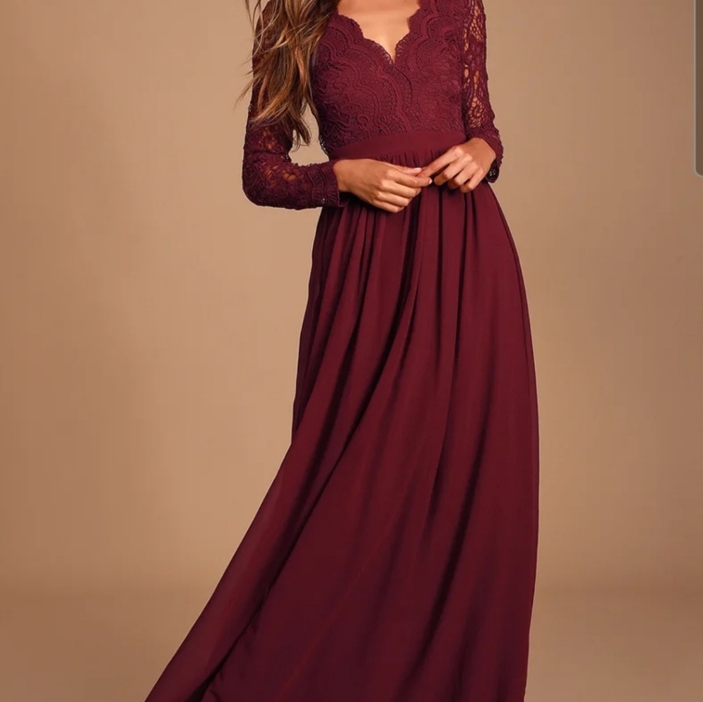 Lulus Burgundy Lace Maxi Dress NWT